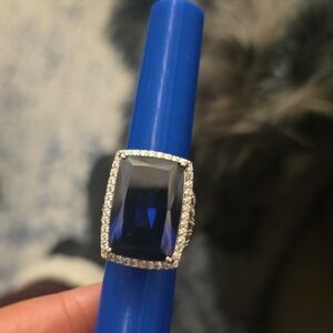 Sapphire Blue and Silvertone Women's Ring Size 6.5